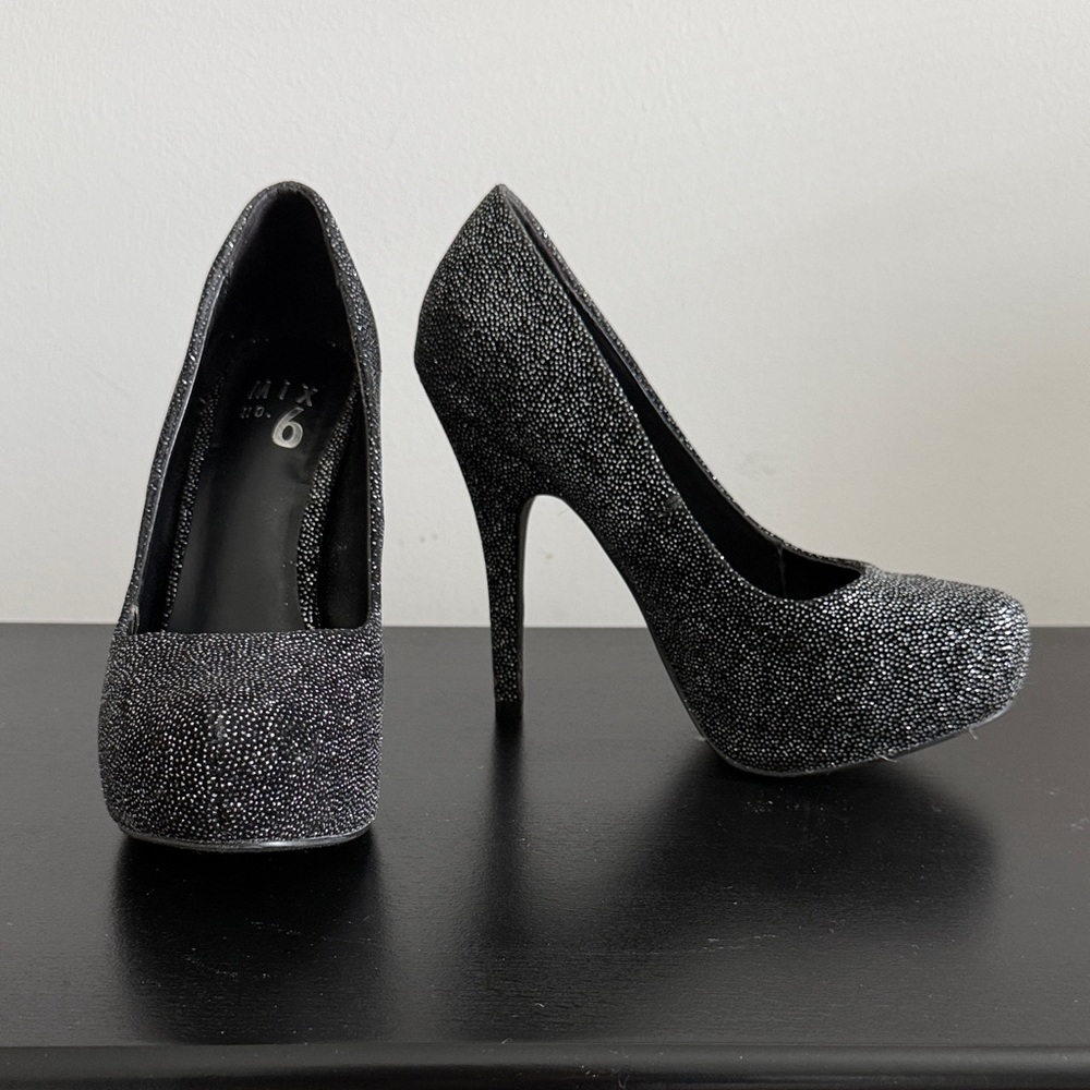 Mix No. 6 Black Sparkle Platform Stilettos Sz 6.5